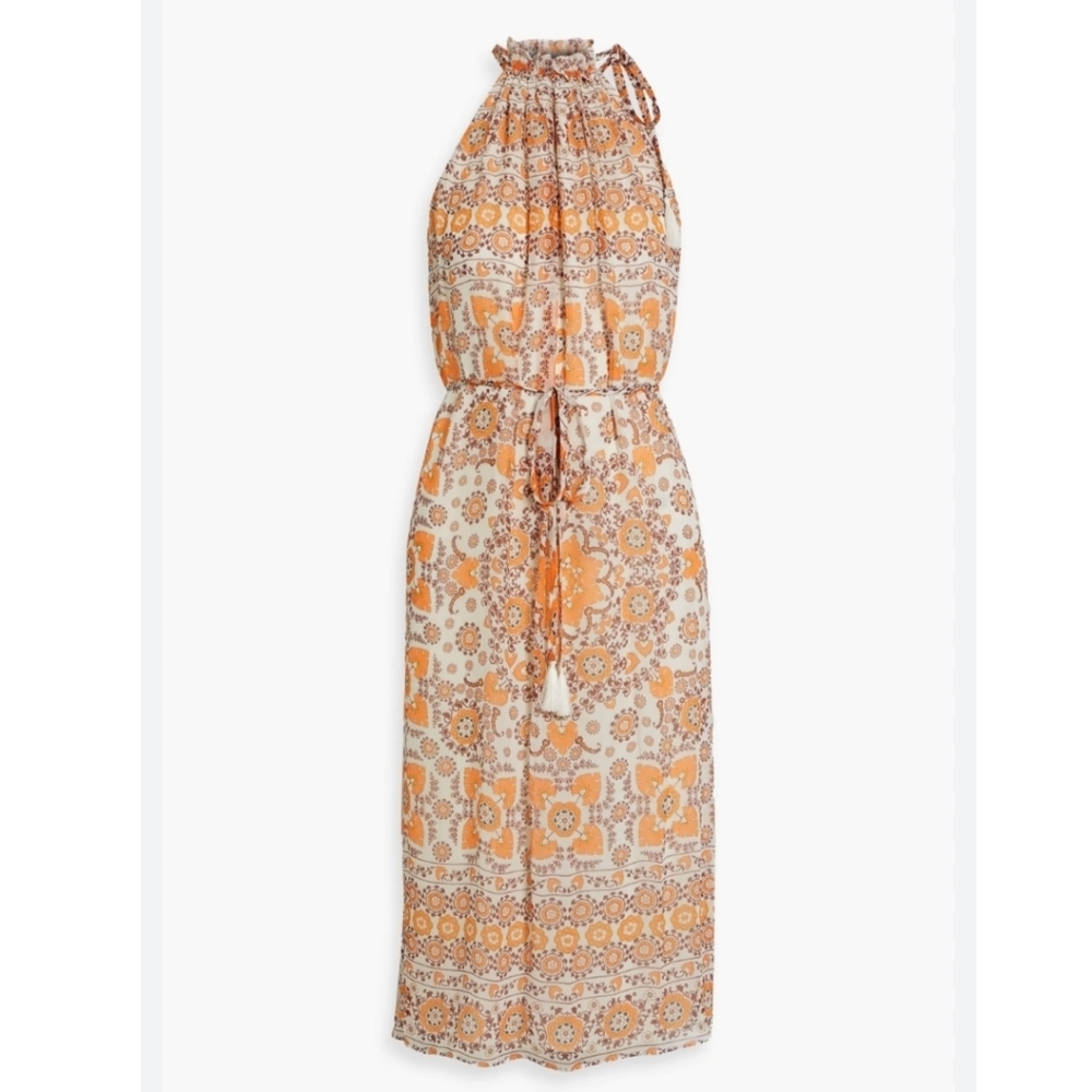 Joie Floral Halter Midi Dress in Orange & Cream